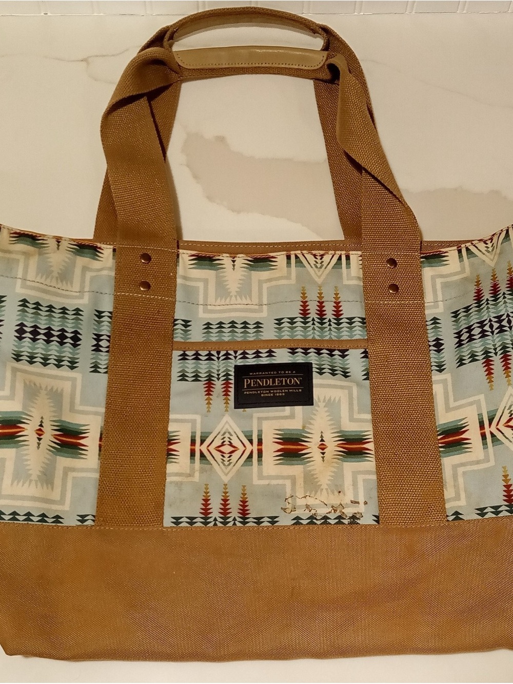 Pendleton Tan & Aqua Southwestern Pattern Tote
